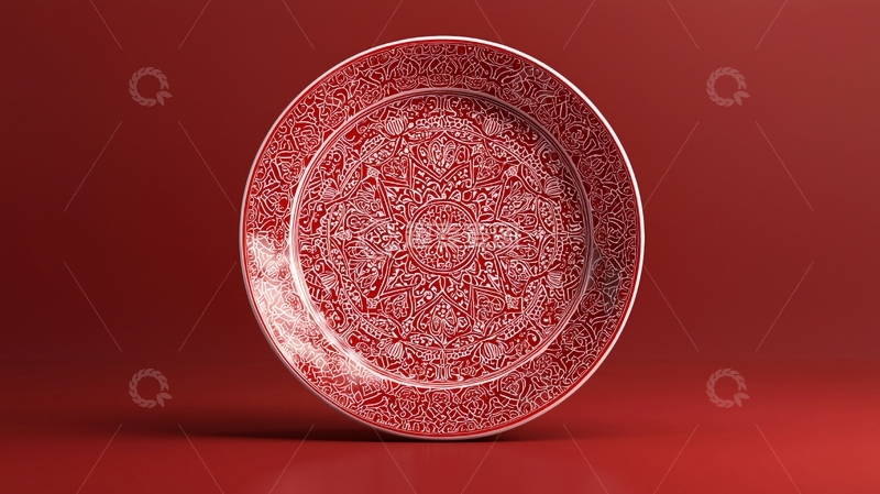 高清大图下载【趣麦麦图】红色印花瓷盘