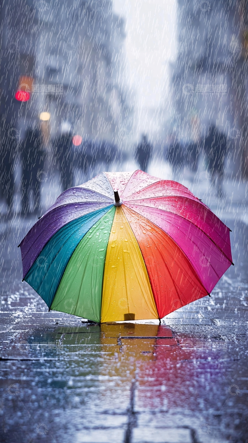 高清大图下载【趣麦麦图】雨中彩虹伞
