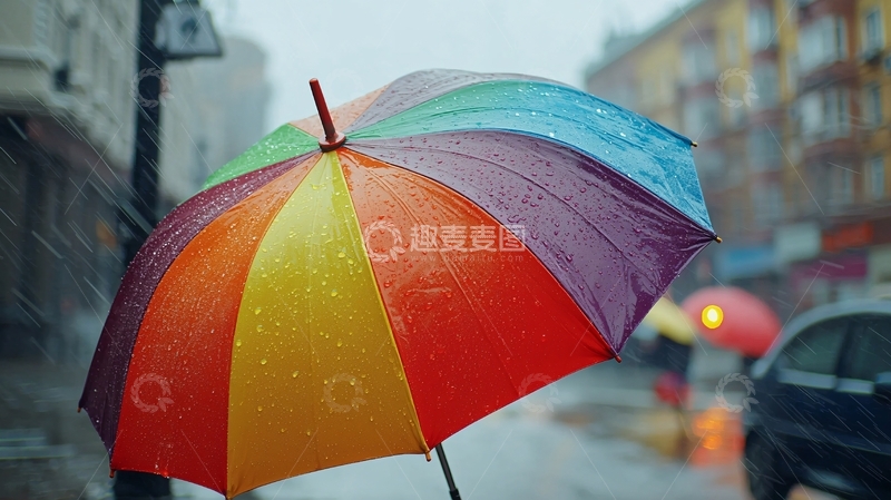 高清大图下载【趣麦麦图】雨中彩虹伞