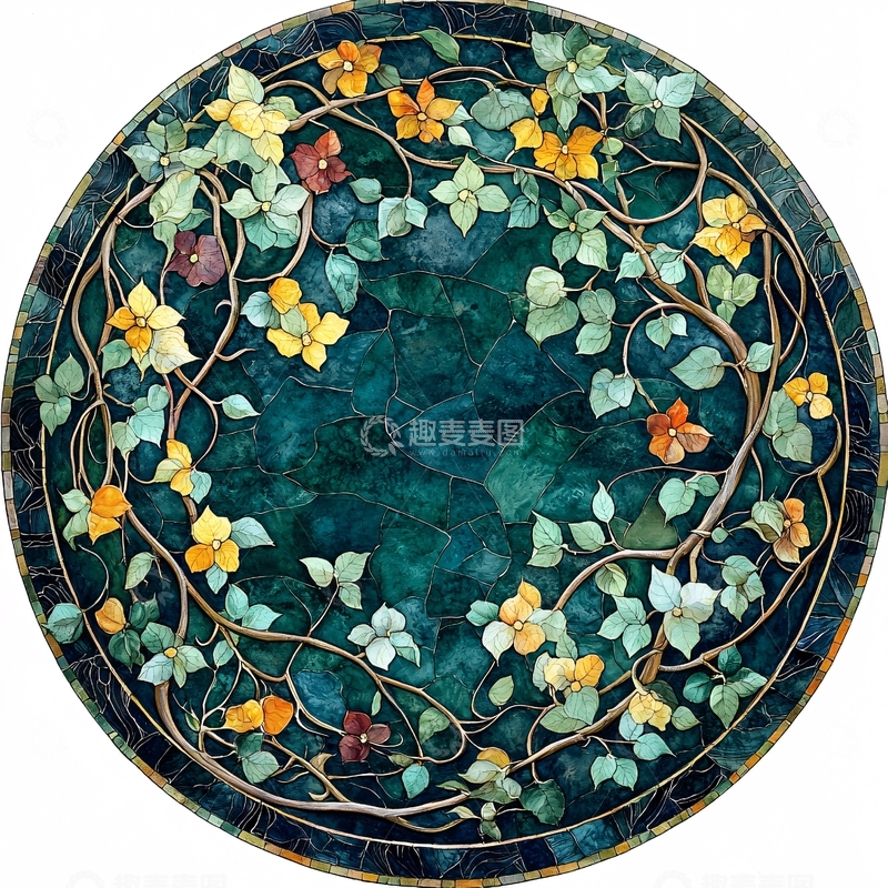 高清大图下载【趣麦麦图】圆形花卉图案镶嵌画