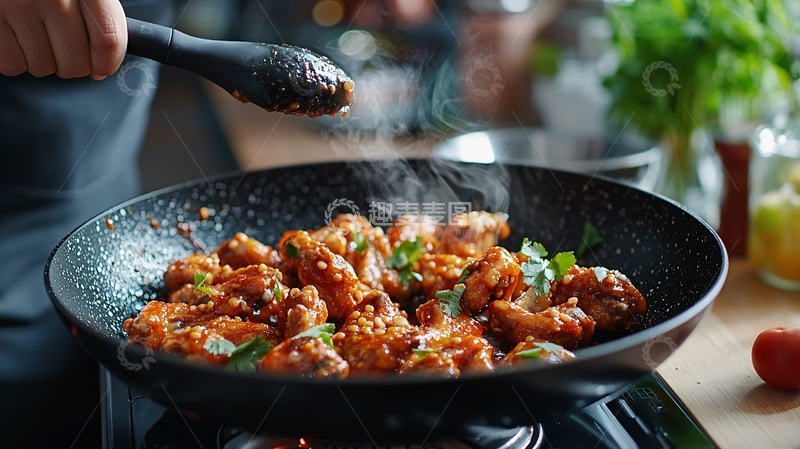 高清大图下载【趣麦麦图】煎锅爆炒鸡翅