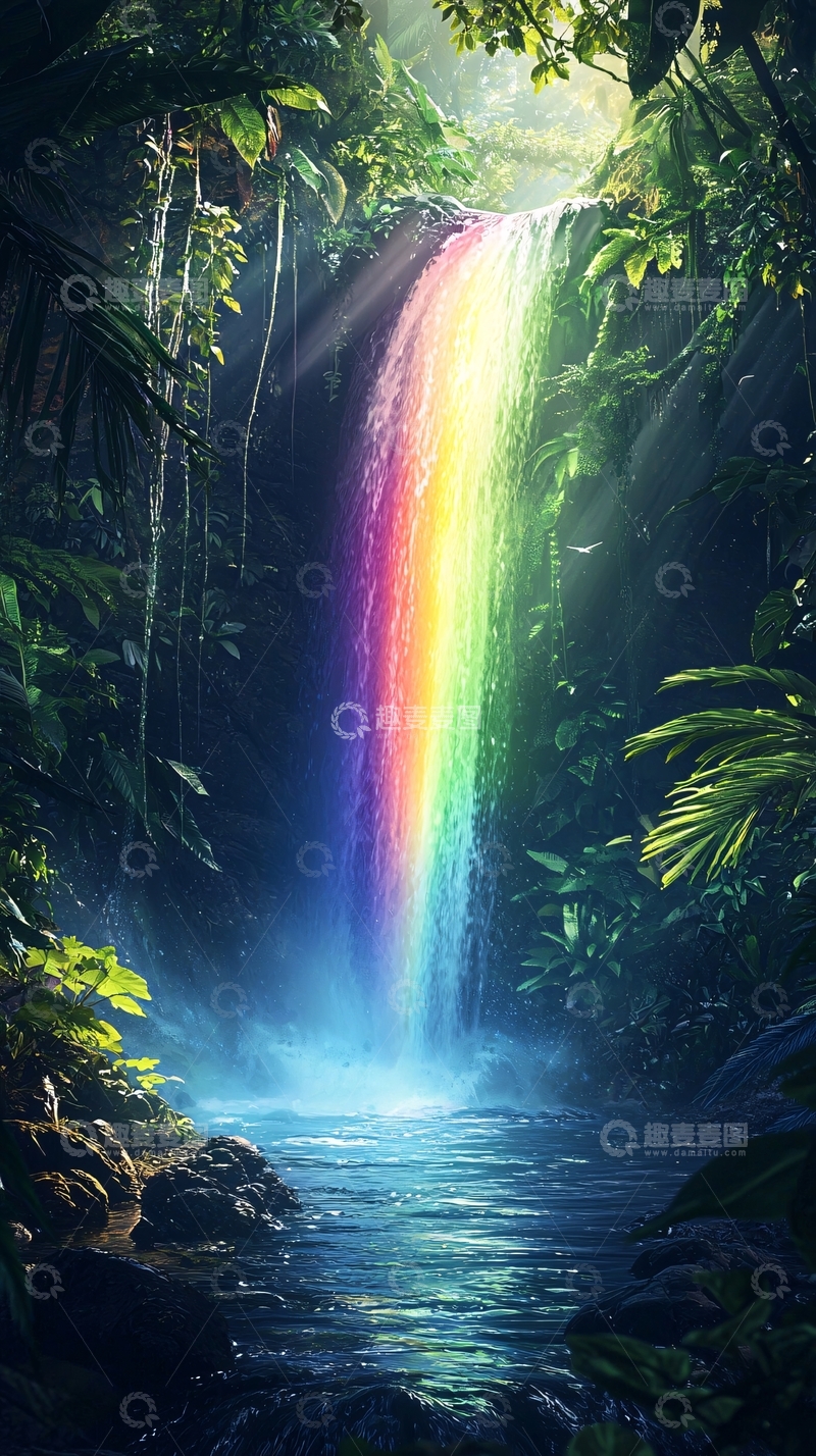 高清大图下载【趣麦麦图】彩虹瀑布雨林