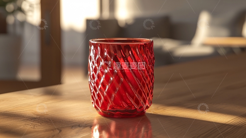 高清大图下载【趣麦麦图】红色雕花玻璃杯