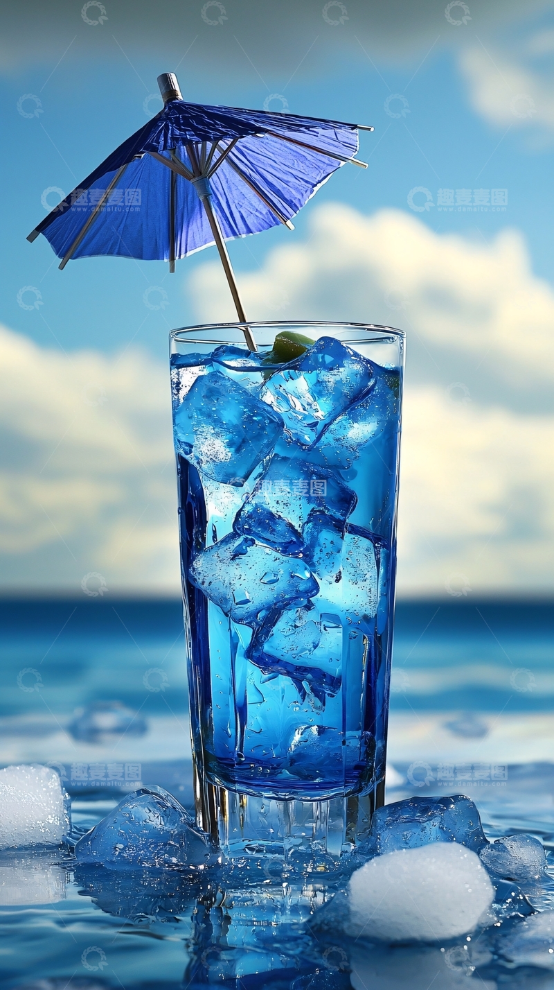 高清大图下载【趣麦麦图】蓝色冰块鸡尾酒