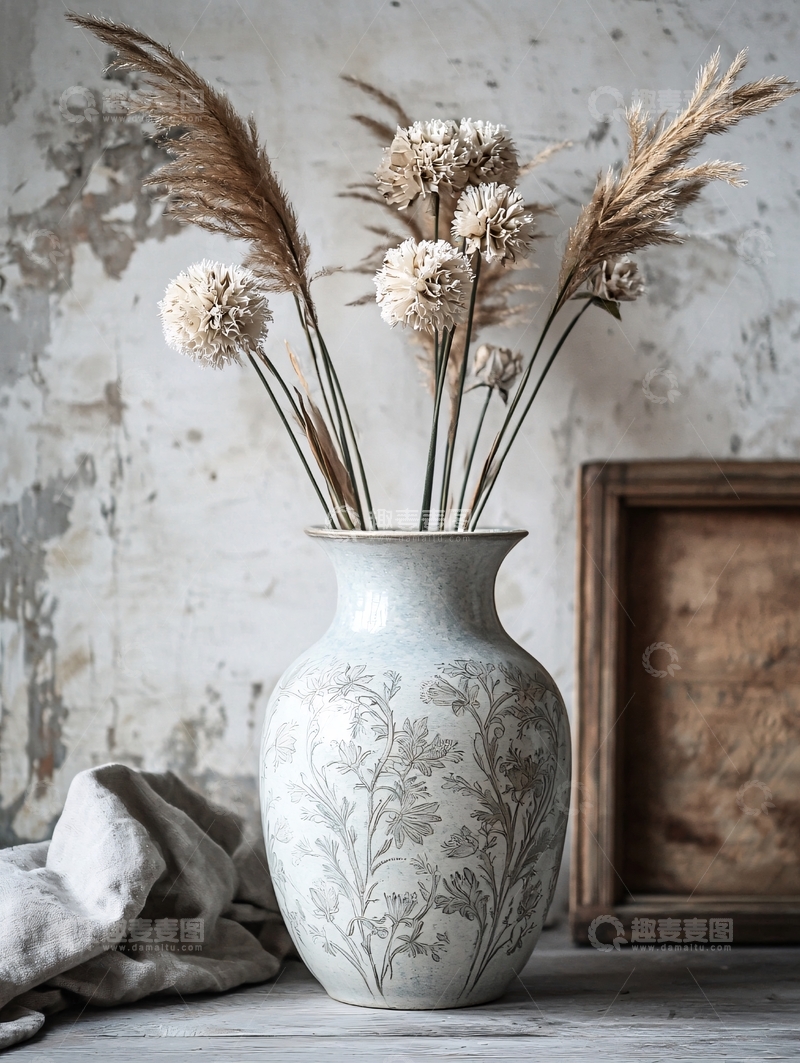 高清大图下载【趣麦麦图】素雅花瓶干花摆设