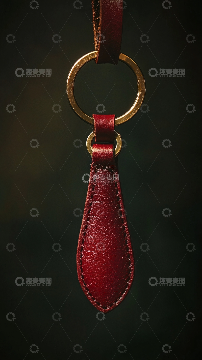 高清大图下载【趣麦麦图】酒红色真皮钥匙扣