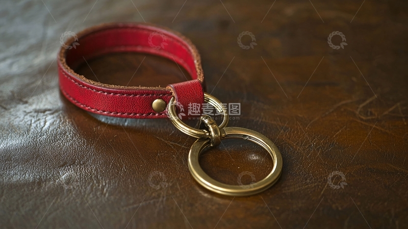 高清大图下载【趣麦麦图】红色皮革钥匙扣