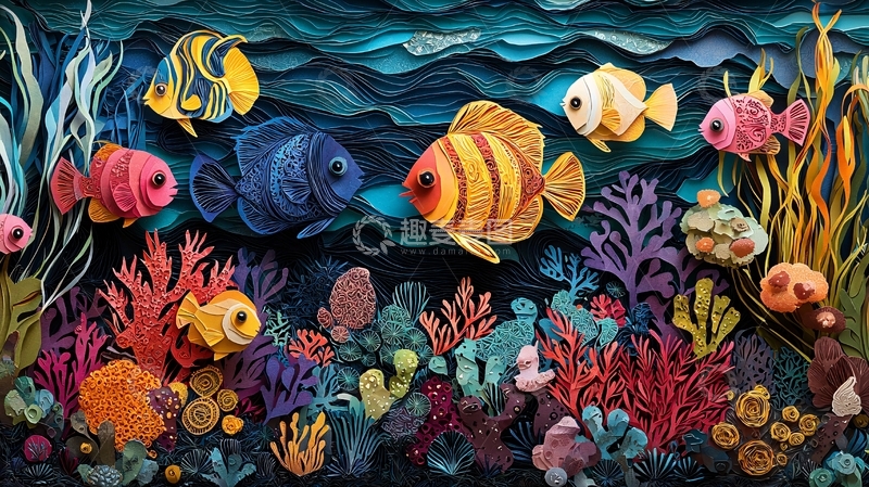 高清大图下载【趣麦麦图】立体纸雕海洋