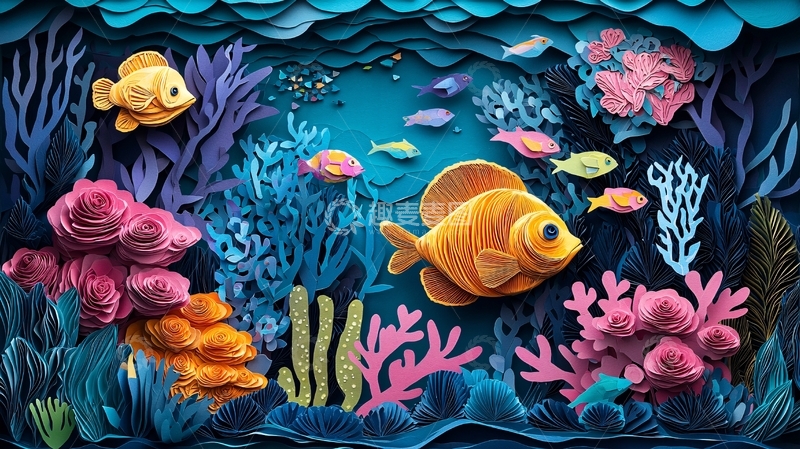 高清大图下载【趣麦麦图】纸艺风格海底世界