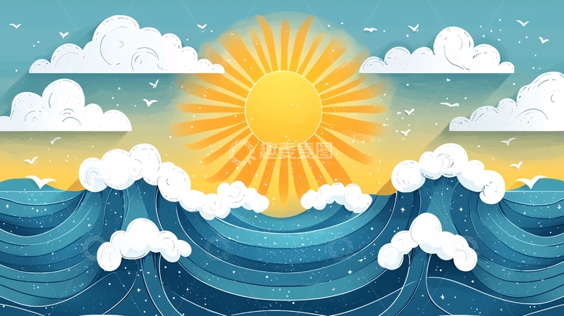 高清大图下载【趣麦麦图】阳光大海纸艺风格