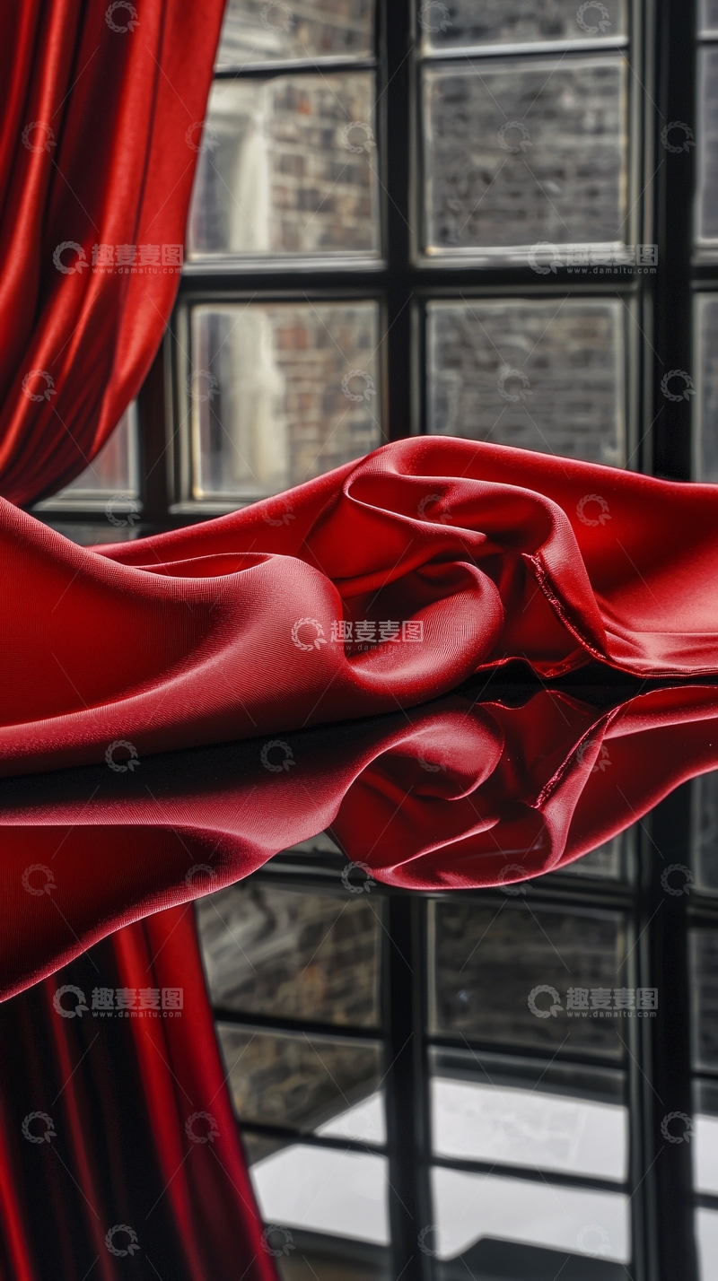 高清大图下载【趣麦麦图】红色丝绸窗帘反射