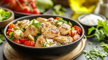 美味鸡肉藜麦碗特写