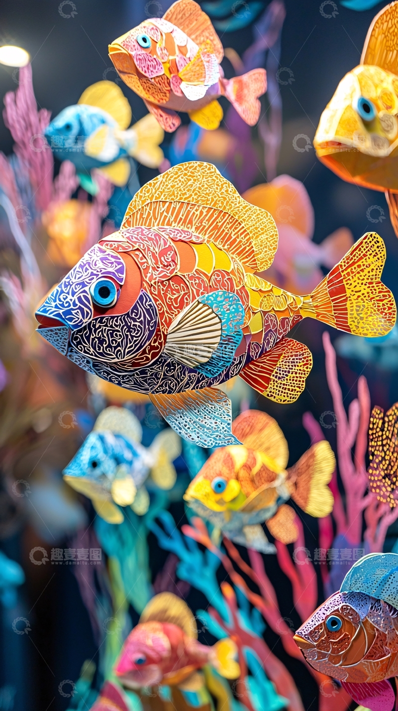 高清大图下载【趣麦麦图】五彩斑斓的纸艺鱼群