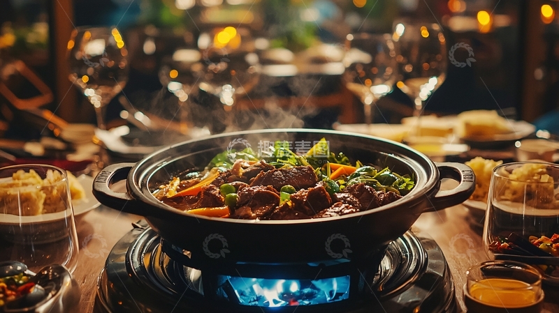 高清大图下载【趣麦麦图】热气腾腾的中式砂锅菜肴