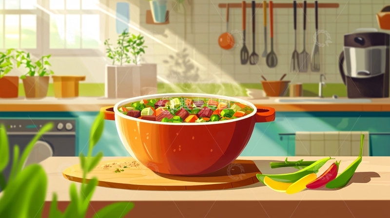 高清大图下载【趣麦麦图】卡通厨房炖菜场景