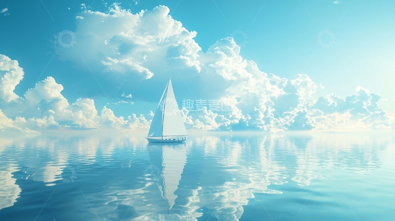 高清大图下载【趣麦麦图】平静水面上的帆船