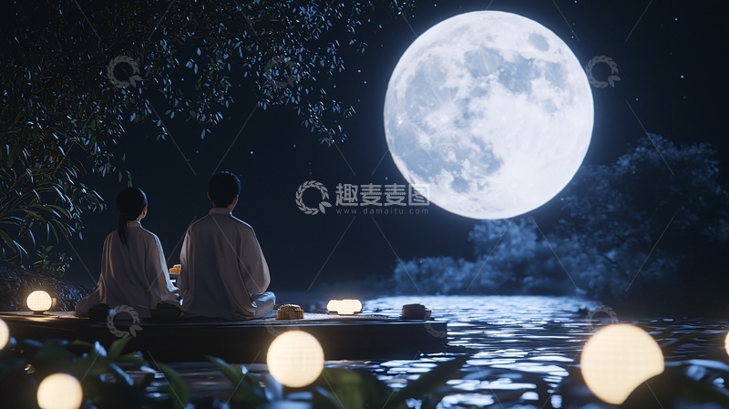 高清大图下载【趣麦麦图】月下情侣