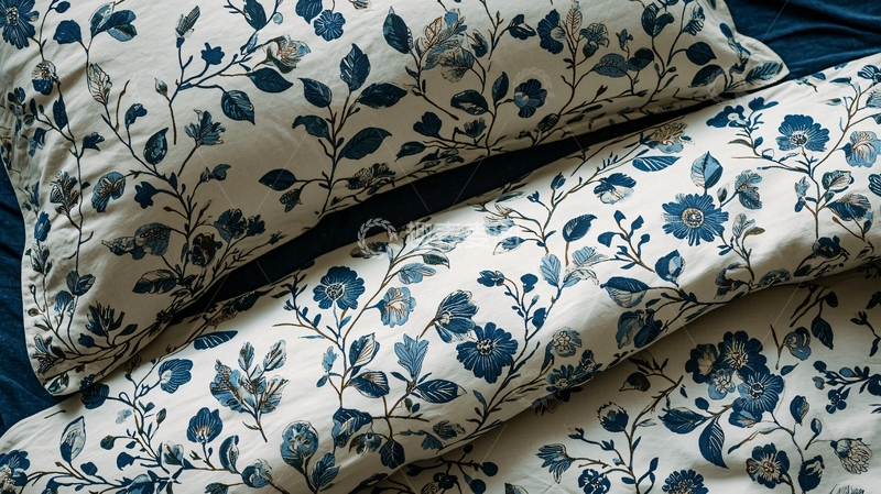高清大图下载【趣麦麦图】蓝白花卉图案床品