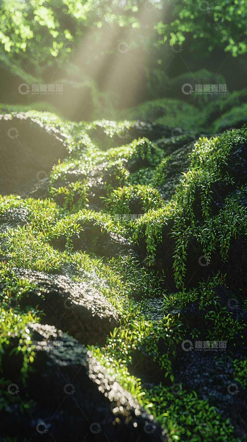 高清大图下载【趣麦麦图】阳光下的绿苔石头