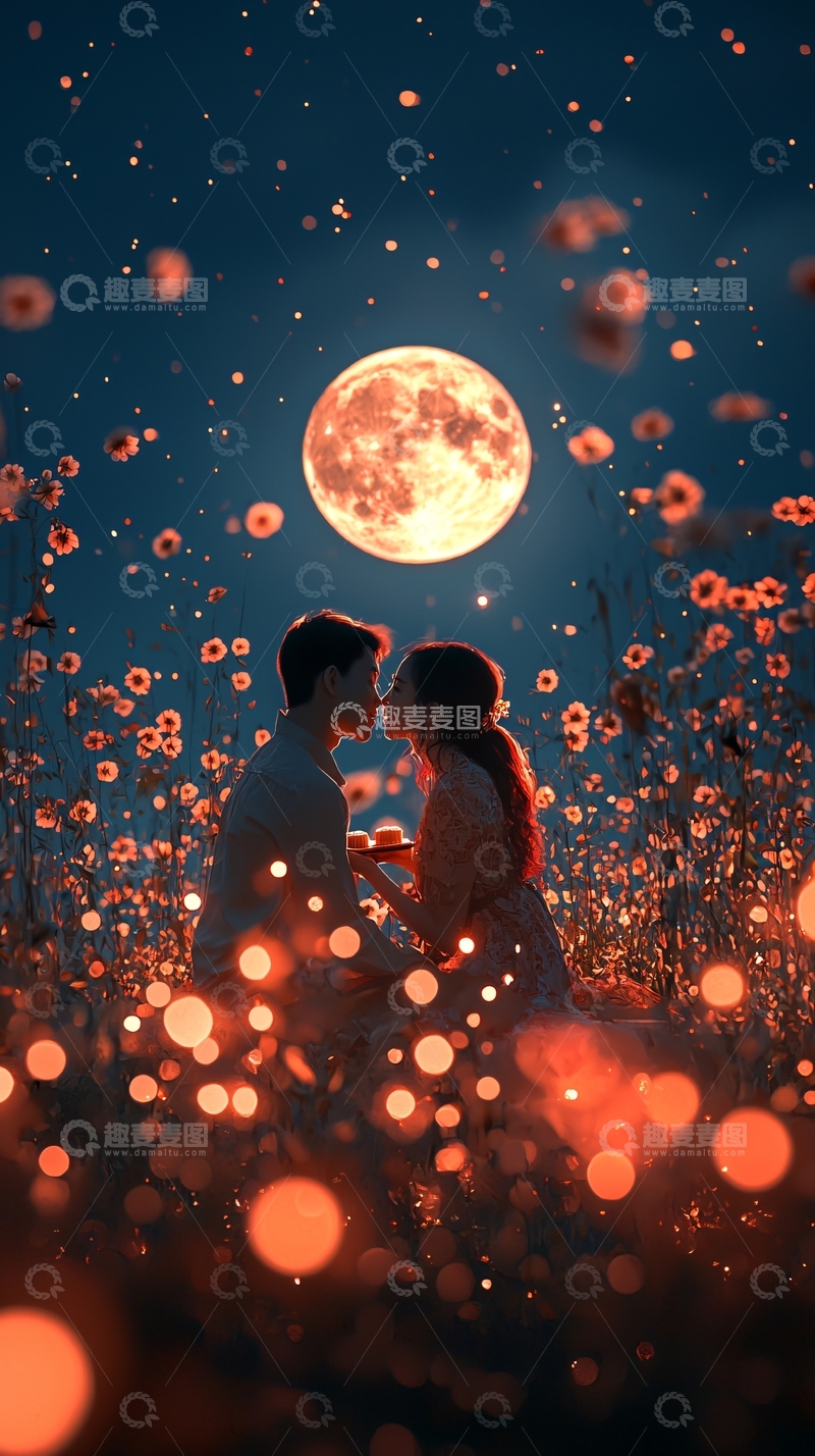 高清大图下载【趣麦麦图】星空下情侣接吻