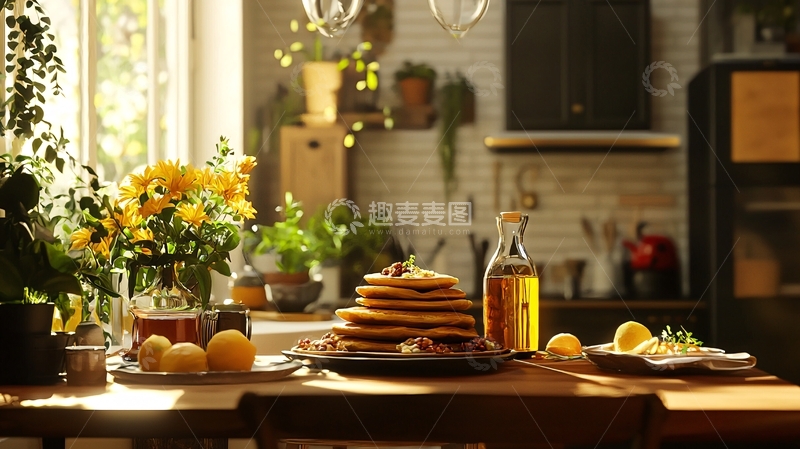 高清大图下载【趣麦麦图】阳光厨房早餐场景