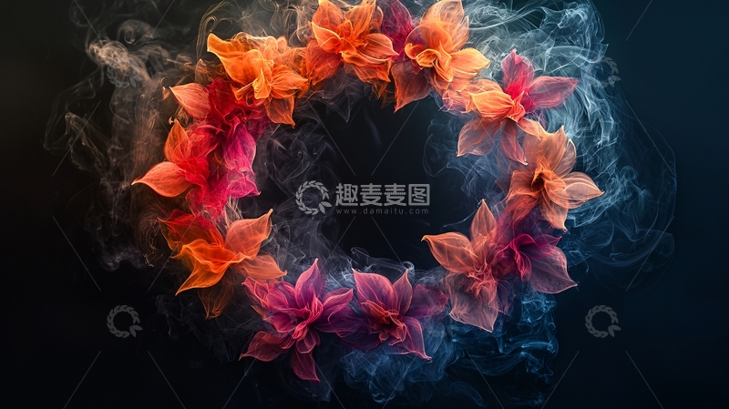 高清大图下载【趣麦麦图】花朵组成的圆形烟雾背景