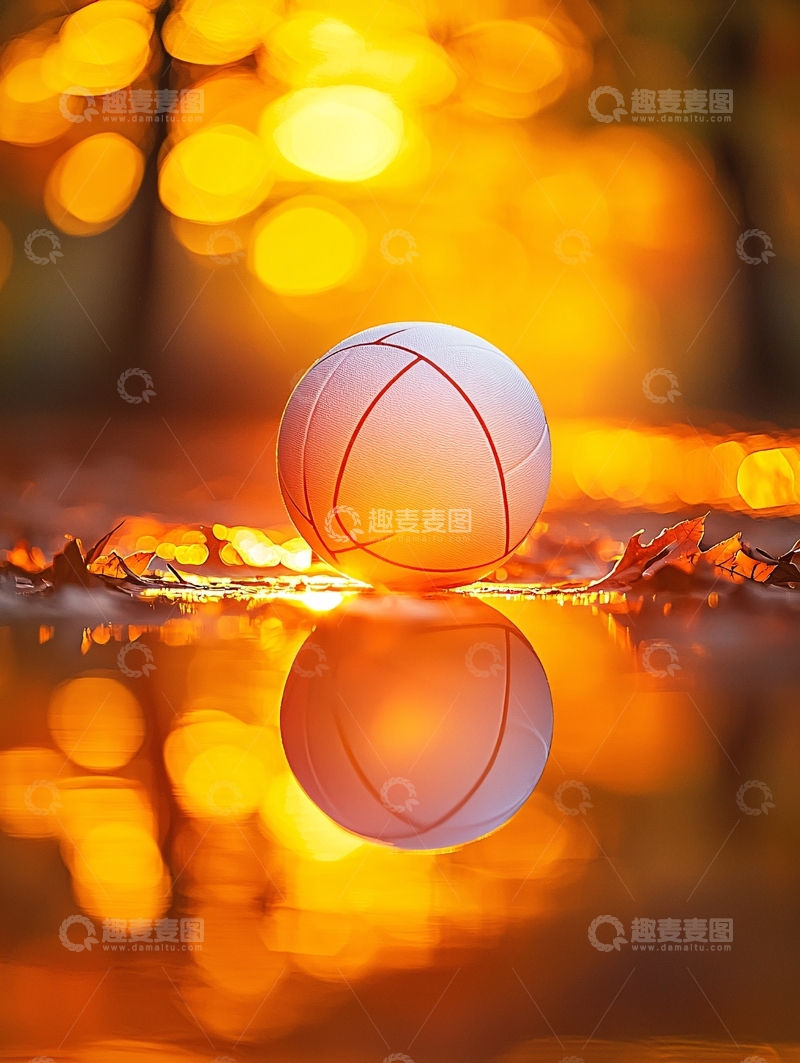 高清大图下载【趣麦麦图】秋日水面倒影中的球