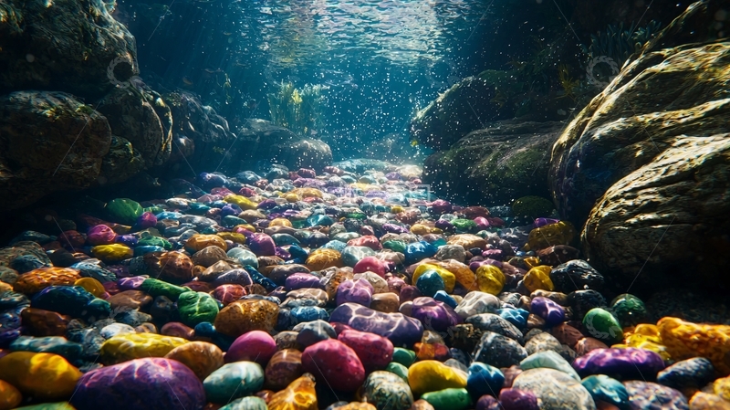 高清大图下载【趣麦麦图】水下彩色鹅卵石小溪
