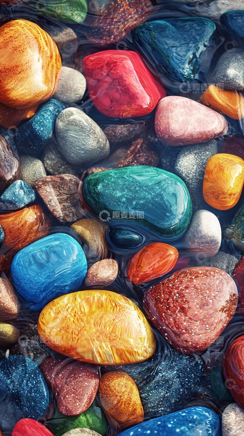 高清大图下载【趣麦麦图】彩色鹅卵石水下特写