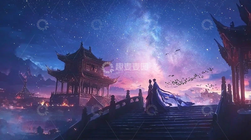 高清大图下载【趣麦麦图】星空下的中国古建筑