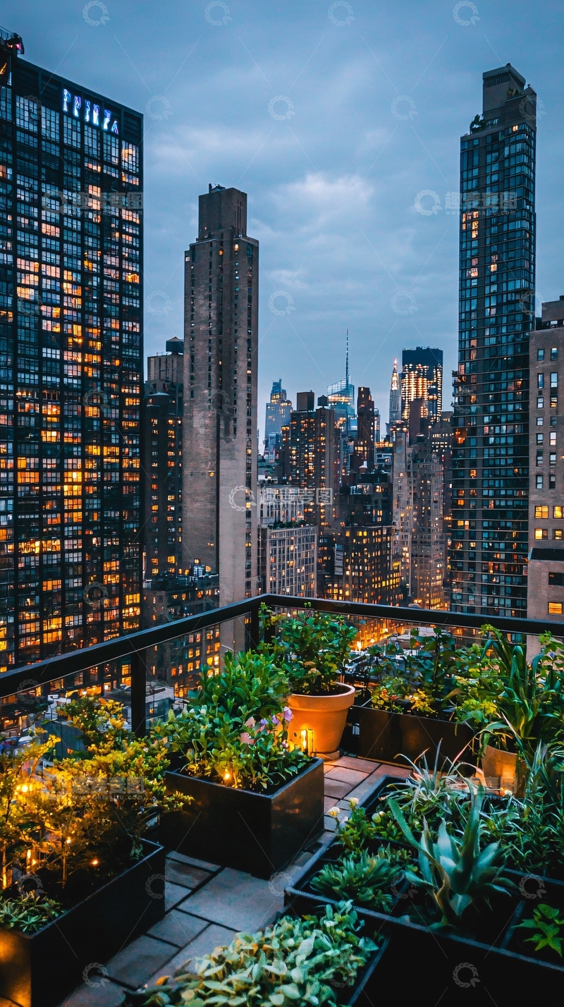 高清大图下载【趣麦麦图】城市夜景阳台花园