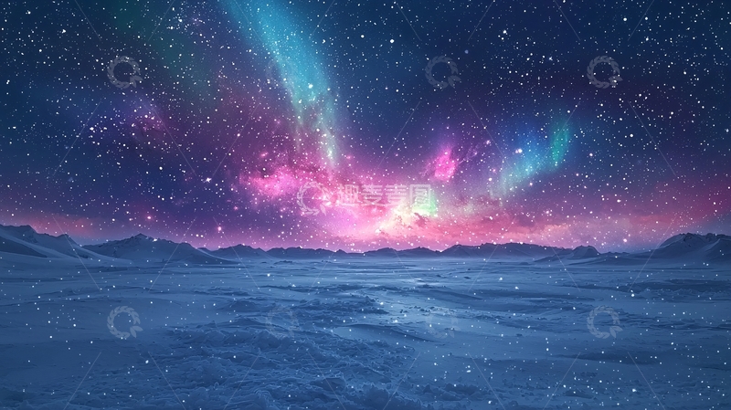 高清大图下载【趣麦麦图】梦幻极光下的冰雪世界