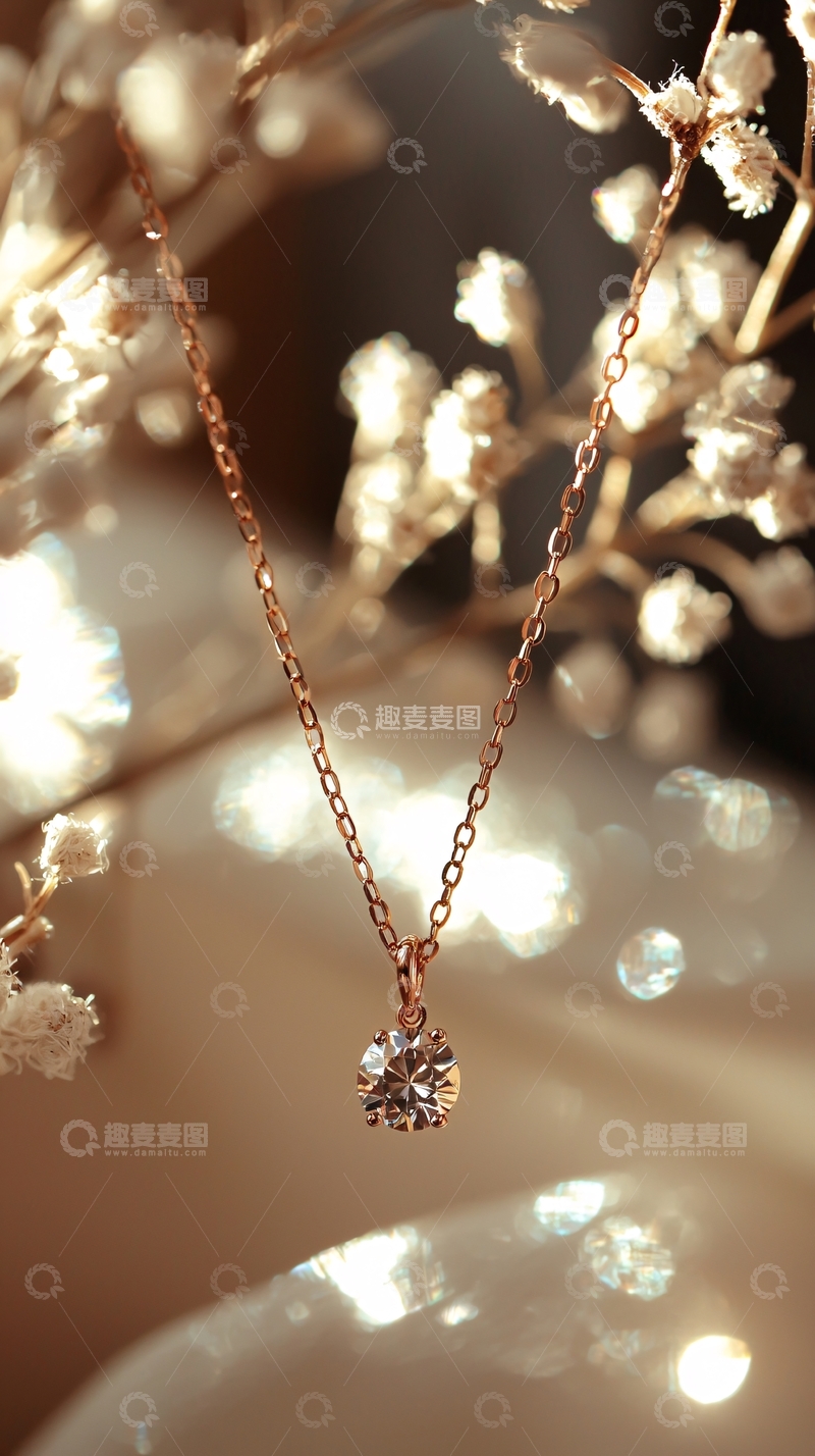 高清大图下载【趣麦麦图】-玫瑰金镶钻项链