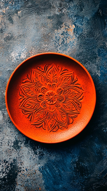 橙色雕花盘子
