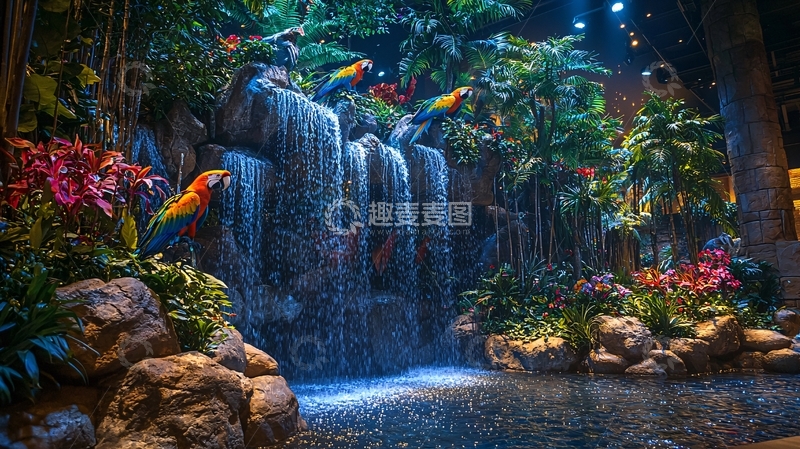 高清大图下载【趣麦麦图】热带雨林中的瀑布