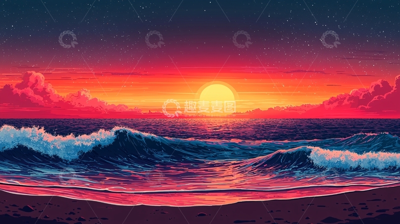高清大图下载【趣麦麦图】日落海景