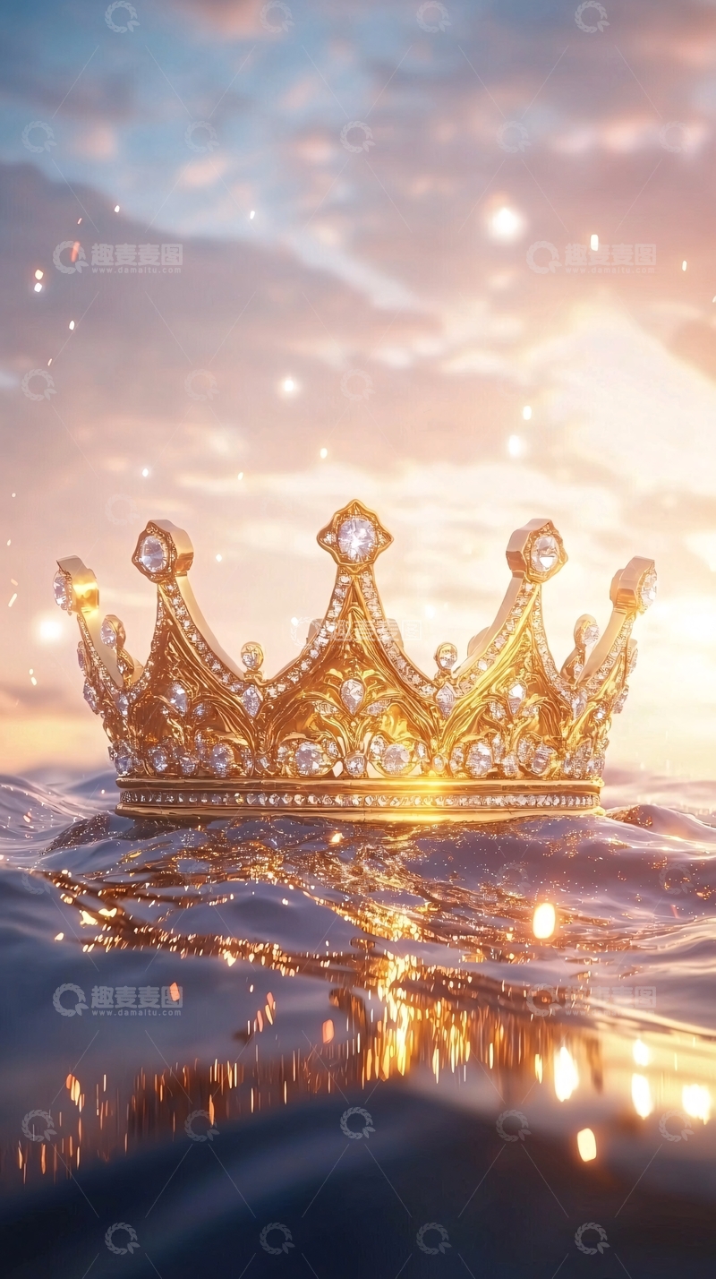 高清大图下载【趣麦麦图】金冠漂浮在海面上