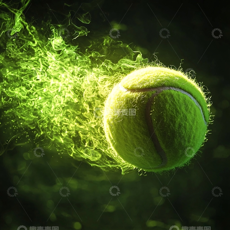 高清大图下载【趣麦麦图】高速运动的网球拖着绿色火焰
