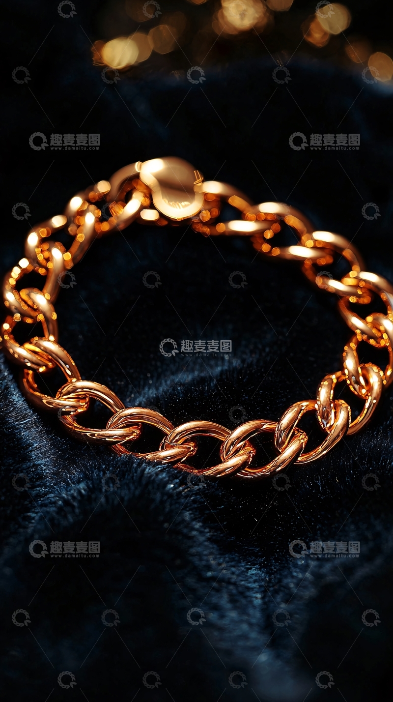 高清大图下载【趣麦麦图】玫瑰金粗链手镯