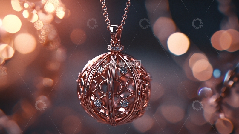 高清大图下载【趣麦麦图】玫瑰金镂空球形吊坠