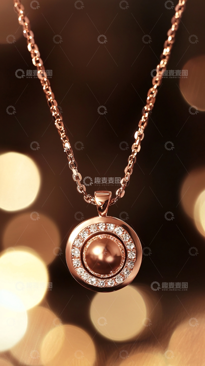 高清大图下载【趣麦麦图】玫瑰金圆形吊坠项链