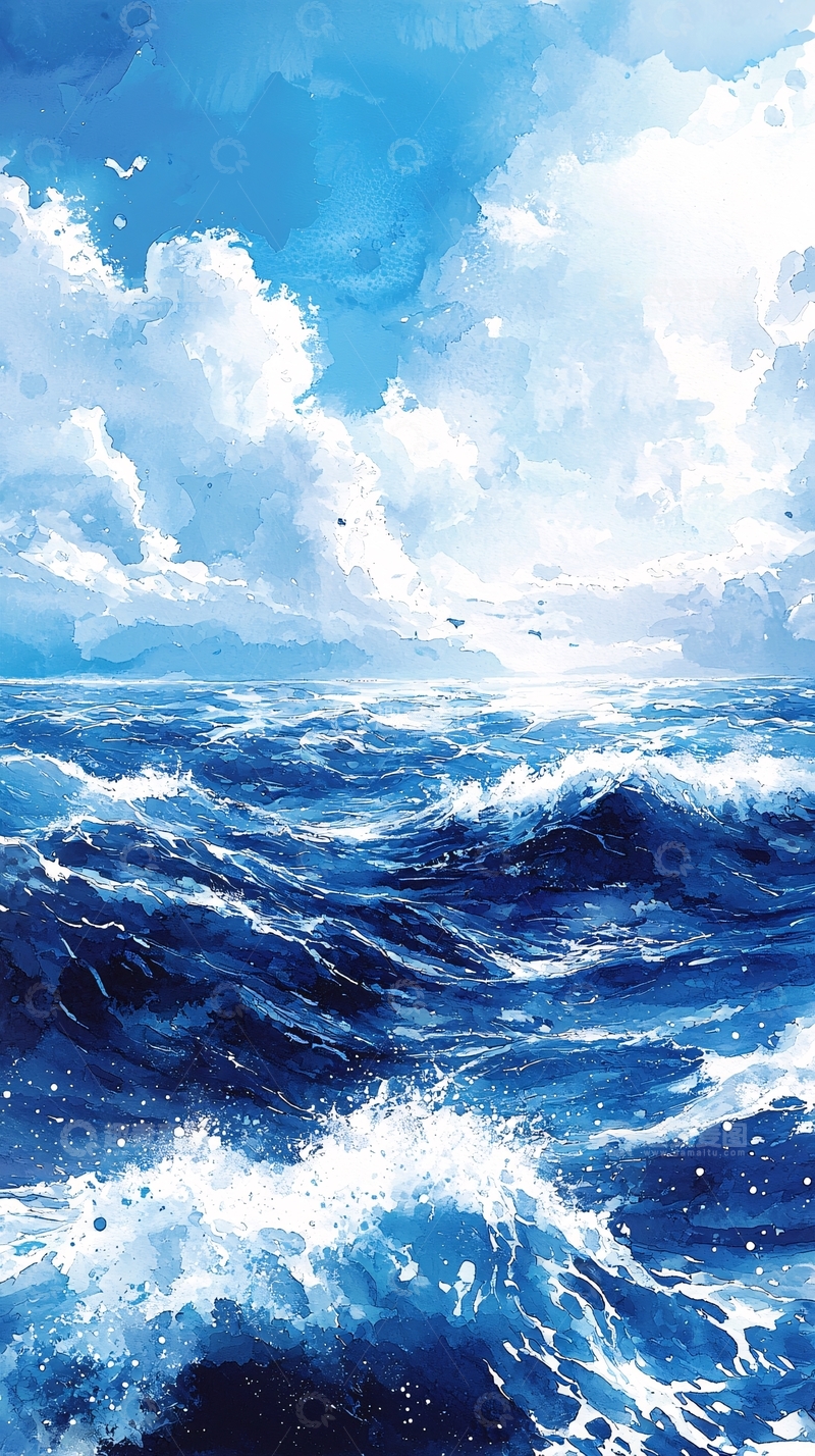 高清大图下载【趣麦麦图】碧海蓝天白云波涛