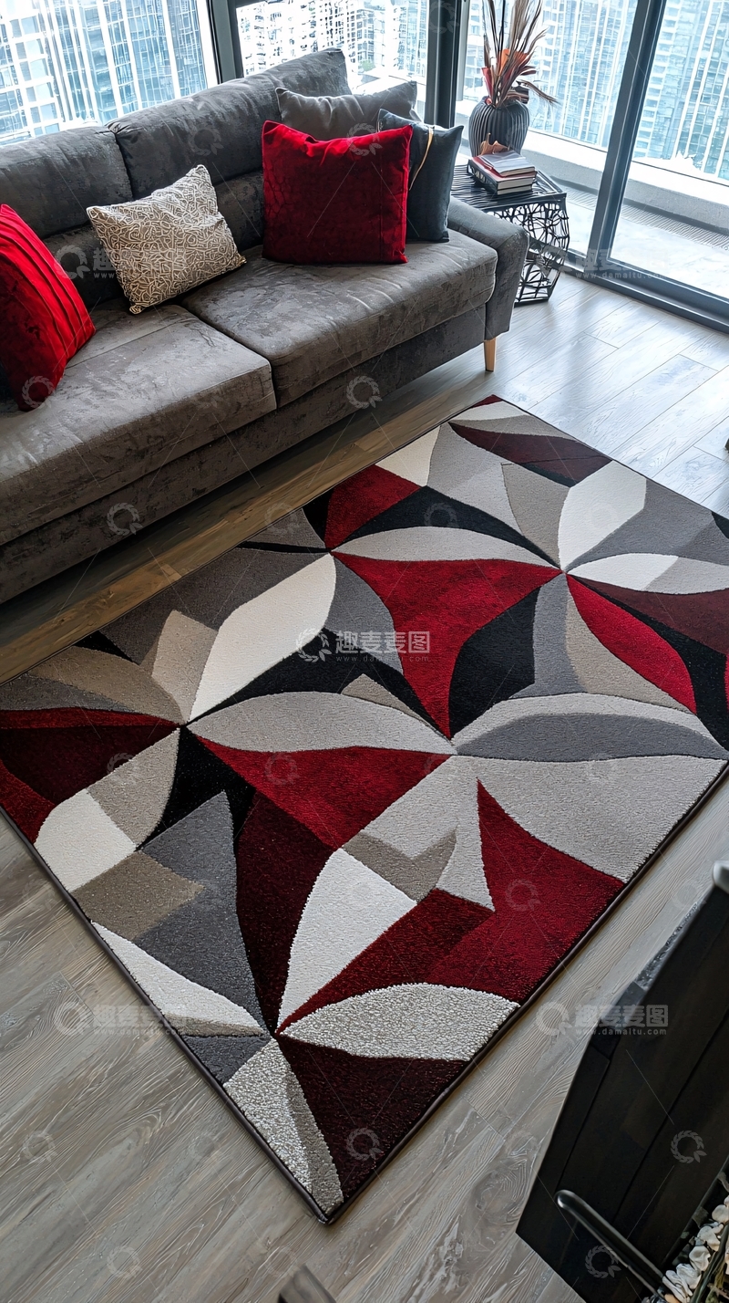 高清大图下载【趣麦麦图】红灰白几何地毯
