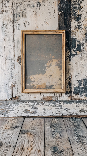 旧木板墙上木框画