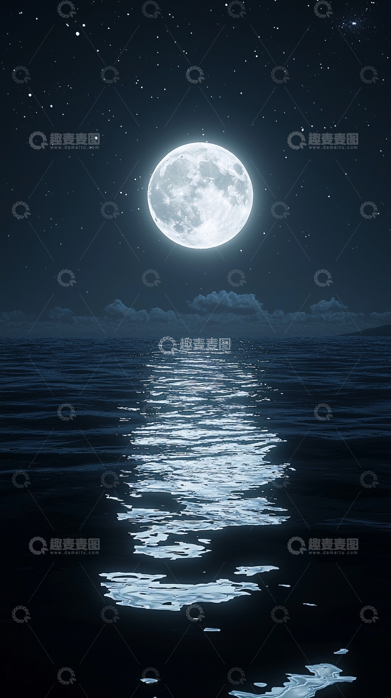 高清大图下载【趣麦麦图】月光洒在海面上