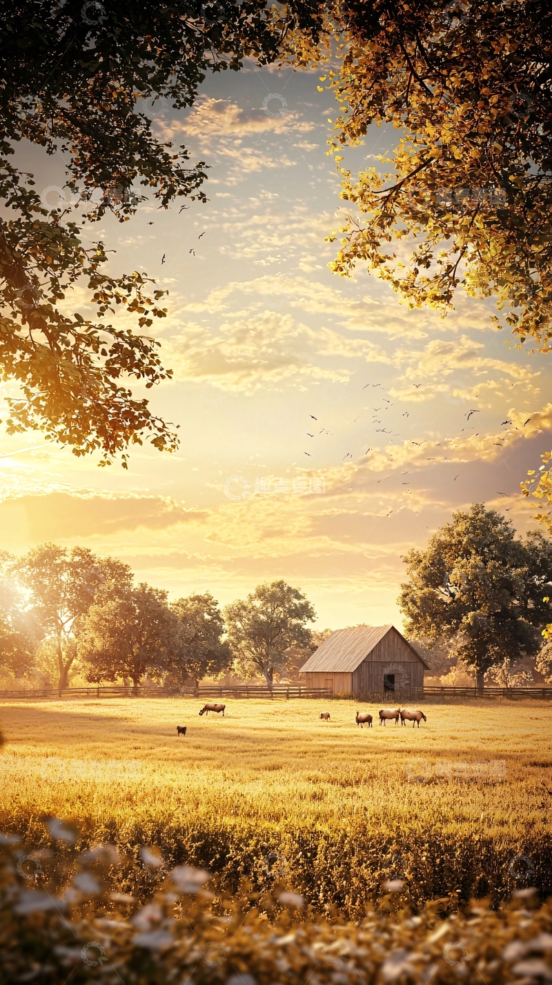 高清大图下载【趣麦麦图】金色田园日落