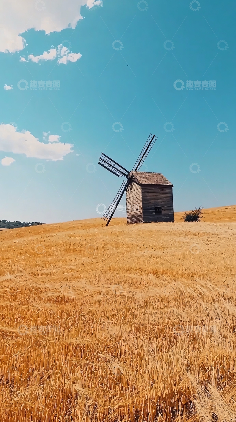 高清大图下载【趣麦麦图】田野里古老的风车