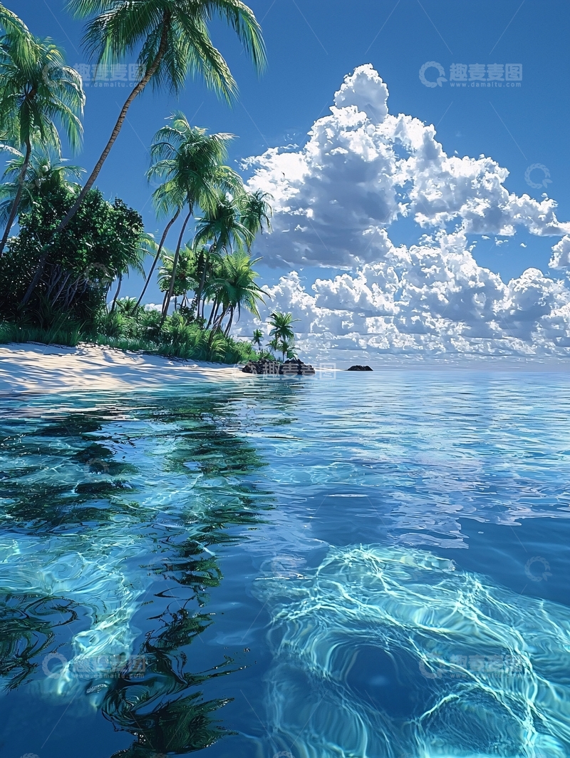 高清大图下载【趣麦麦图】热带海滩椰树白云碧海