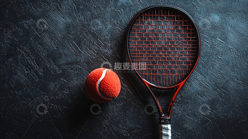高清大图下载【趣麦麦图】网球拍和网球的特写