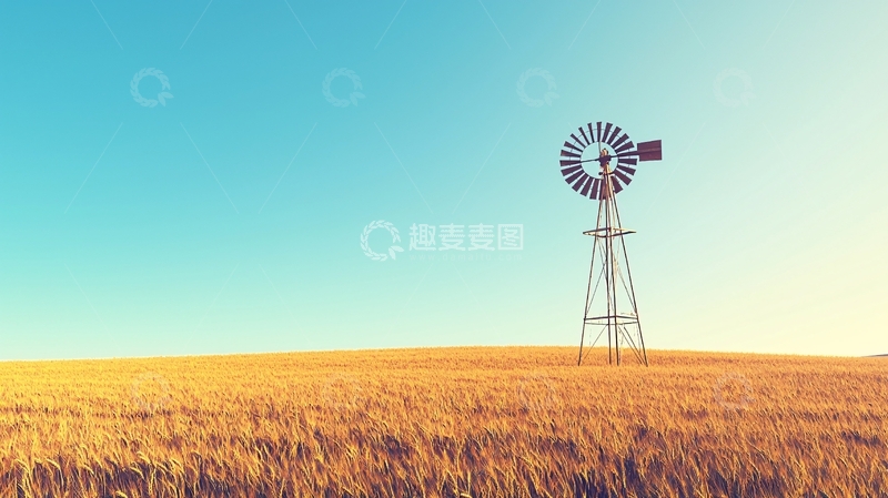 高清大图下载【趣麦麦图】田野里孤独的风车